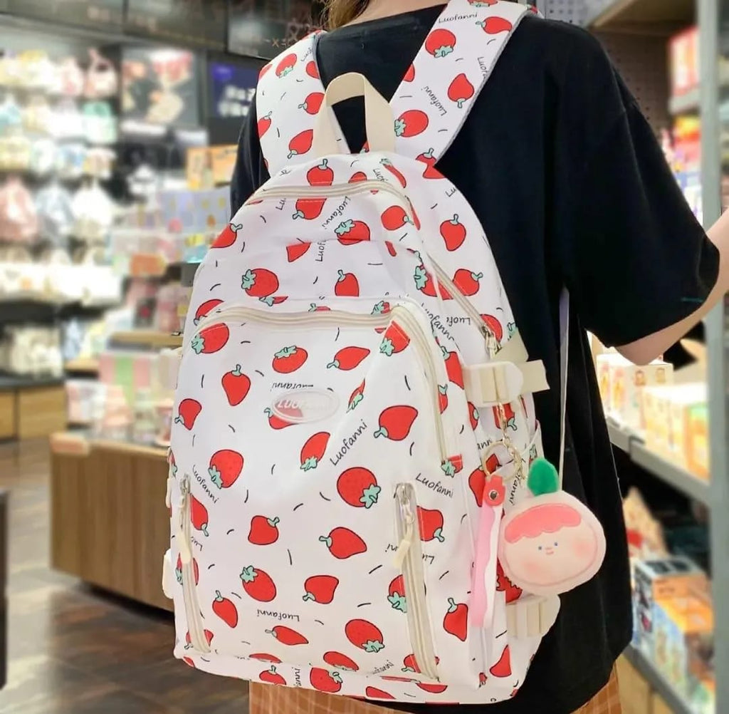 Luofanni Strawberry Print Backpack