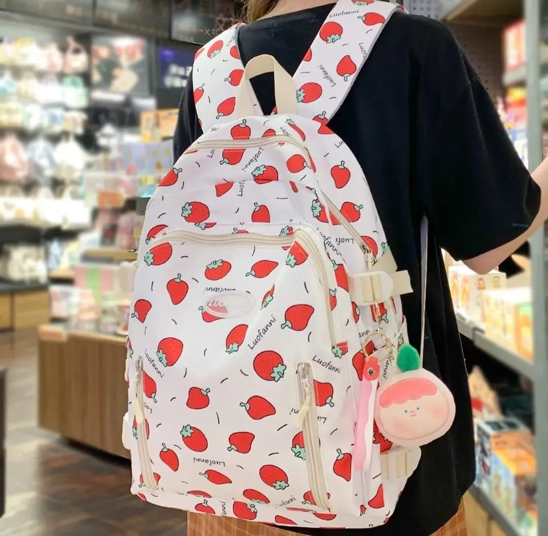 Luofanni Strawberry Print Backpack